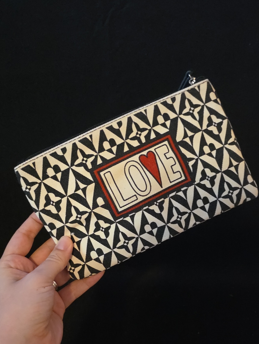 Brighton Black and White LOVE Zip Pouch with Red Accent